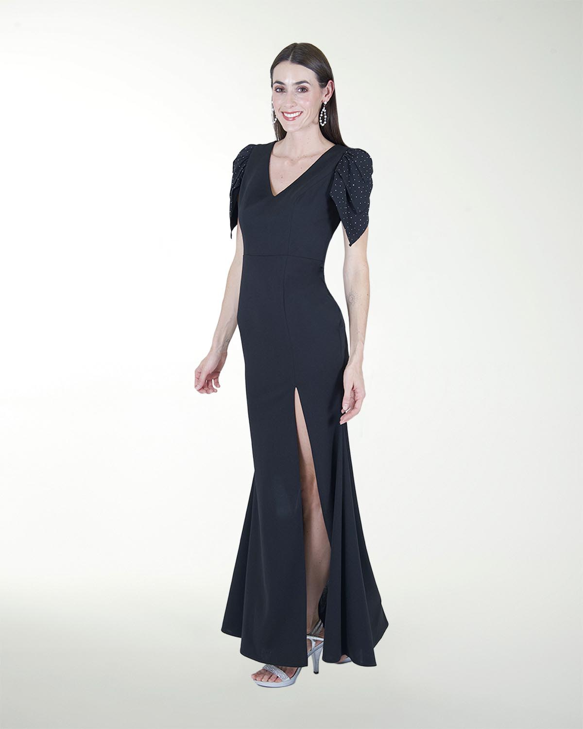 VESTIDO CL CON MANGAS Y BRILLO